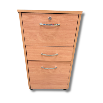 Mobile Storage Unit – Lockable Beech Finish (2 Drawers + 1 Cupboard)