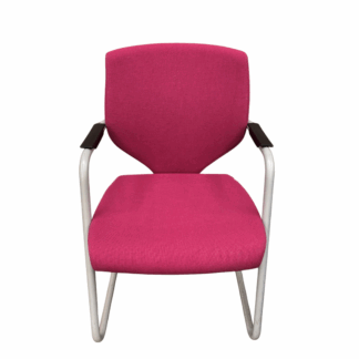Pink Fabric Meeting Room Chair with Silver Frame and Black Arms