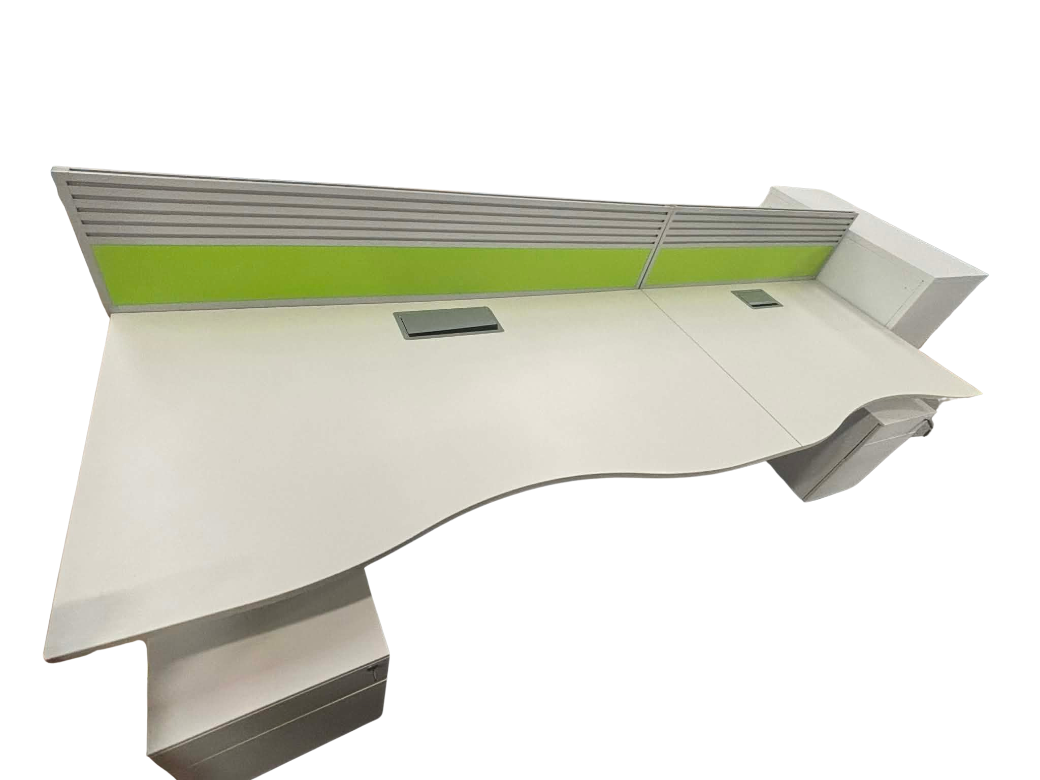 White Bank of 4 Desks with Screens